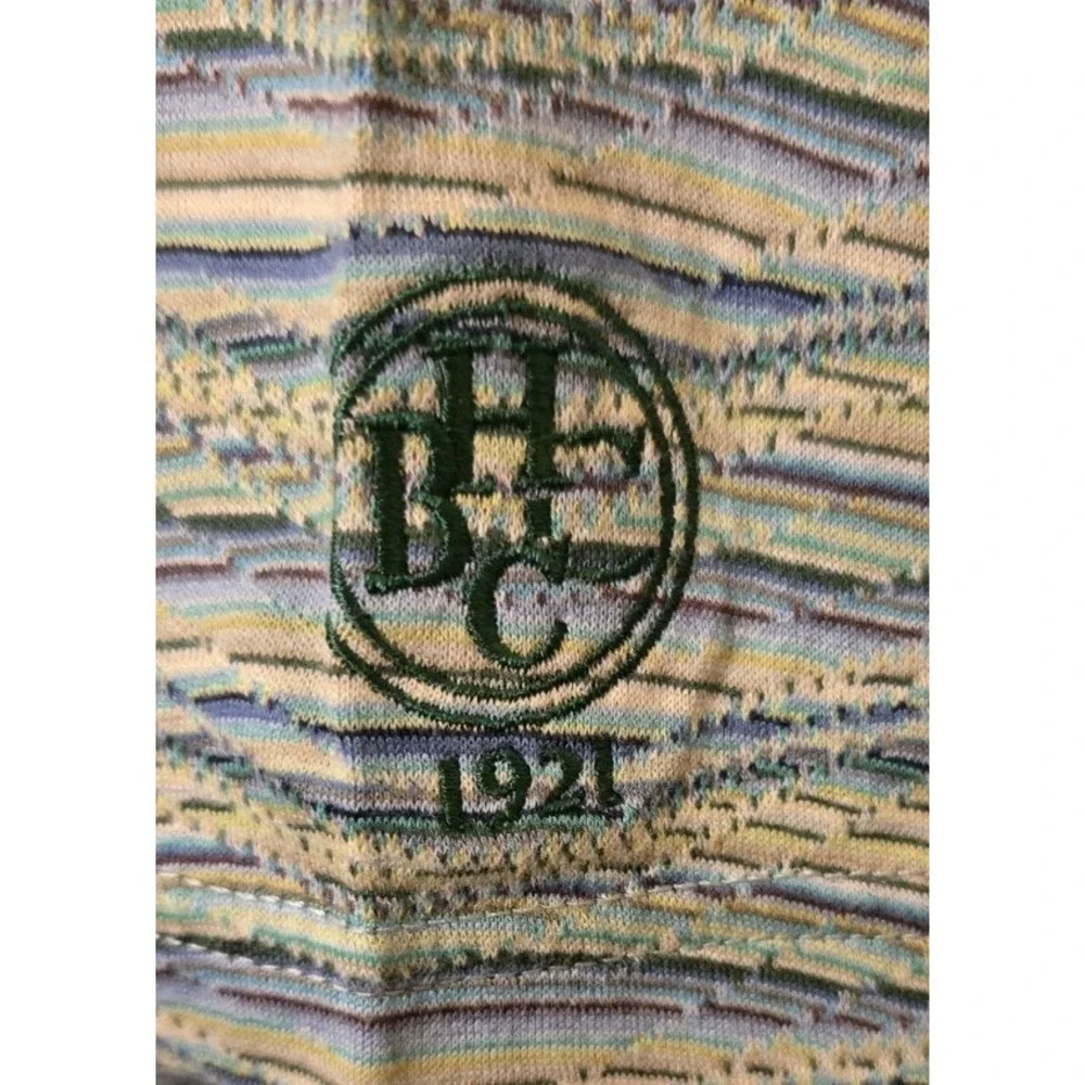 Bugatchi Uomo Mens Polo Shirt Size Large Wavy Striped Green‎ Short Sleeve